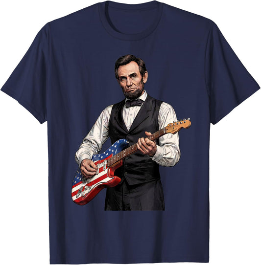 President Abraham Lincoln Playing Guitar Funny History Music T-Shirt - T-Shirt | Navy