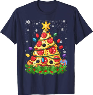 Tree Funny Pizza Christmas T-Shirt - T-Shirt | Navy