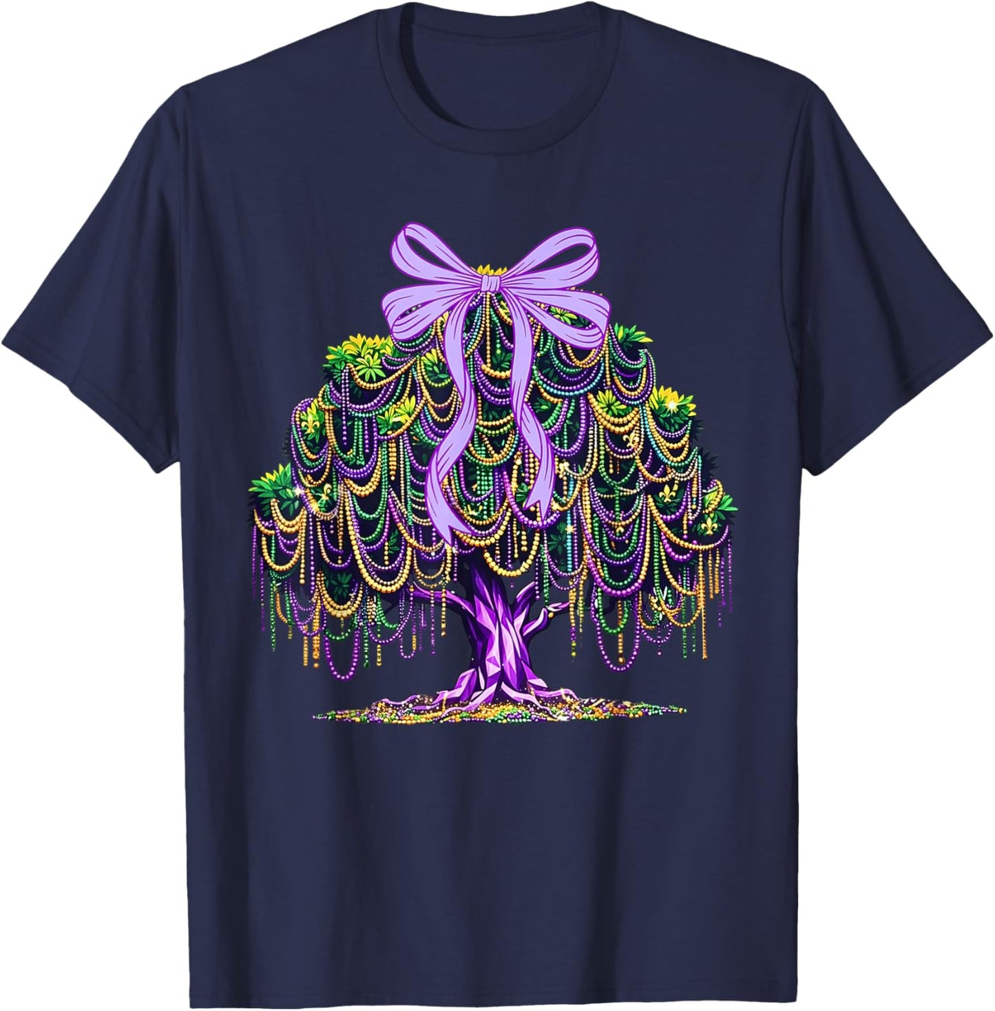 Mardi Gras Beads Tree Coquette Bow Girl Women Kid T-Shirt - T-Shirt | Navy