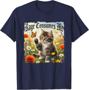 Rage Consumes Me Funny Cat Butterfly Heavy Metal T-Shirt - T-Shirt | Navy