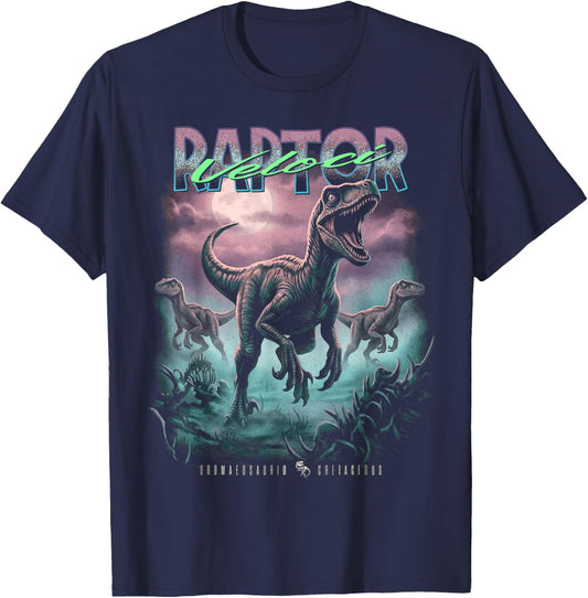 Vintage Velociraptor 90s Bootleg Dinosaur Prehistoric Dino T-Shirt - T-Shirt | Navy