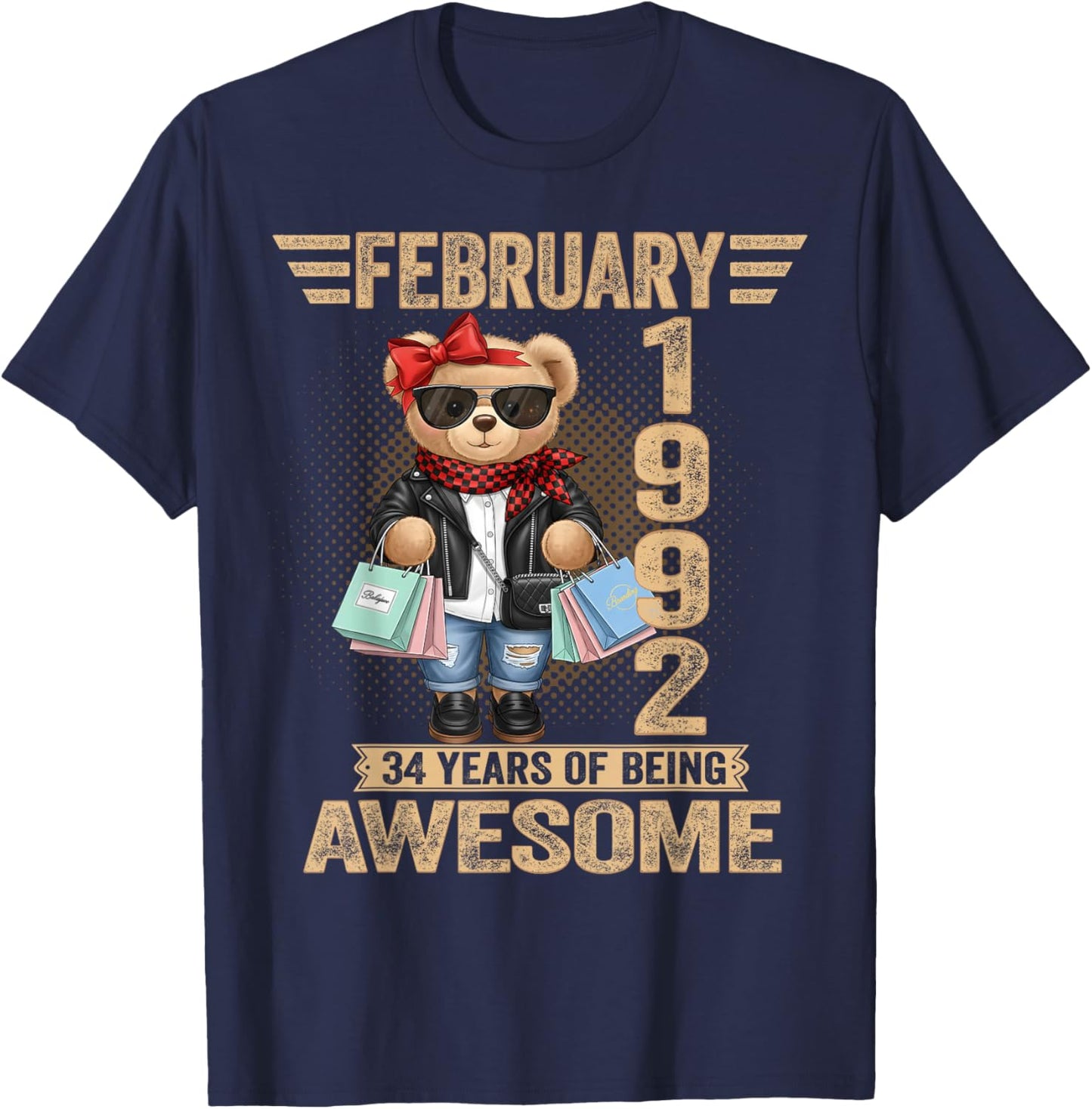34 Year Old February 1992 Teddy Bear 34th Birthday Women T-Shirt - T-Shirt | Navy