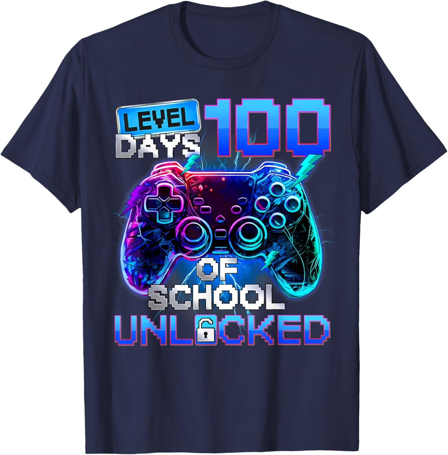 Level 100 Days of School Unlocked Funny Video Games Boy Kids T-Shirt - T-Shirt | Navy