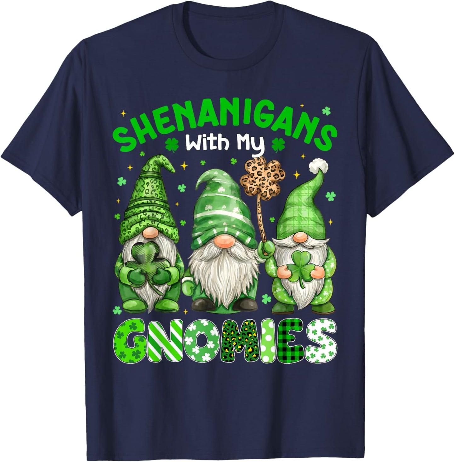 Shenanigans with My Gnomies Leopard Plaid St Patricks Women T-Shirt - T-Shirt | Navy