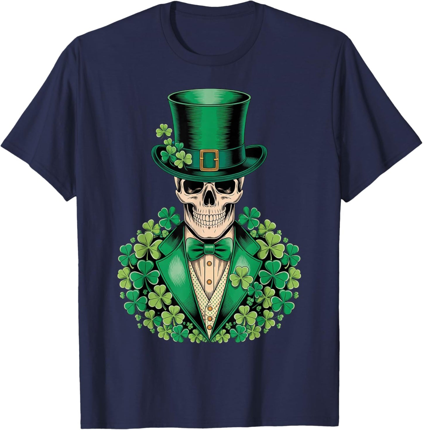 Vintage St Patrick Skull Gothic Irish Biker Shamrock Top Hat T-Shirt - T-Shirt | Navy