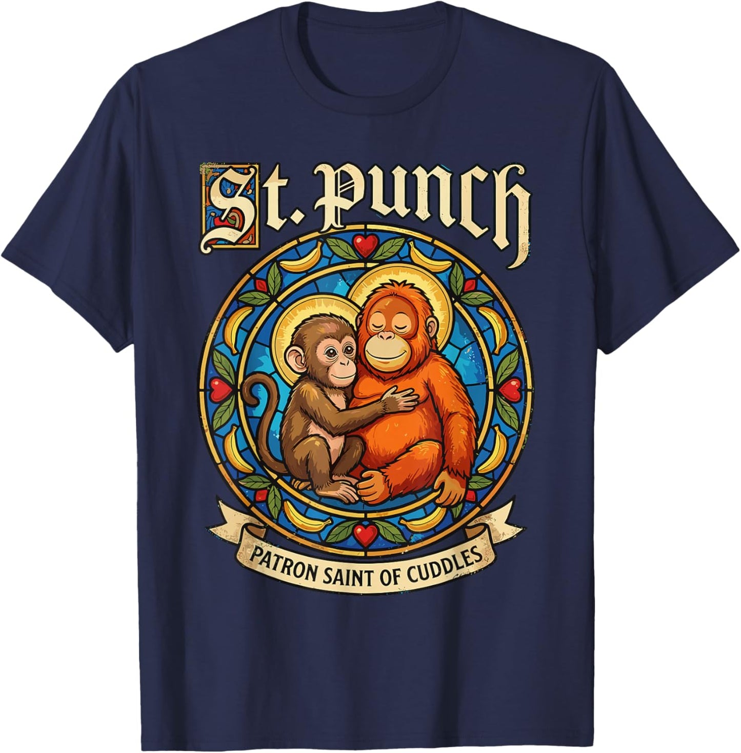 St Punch Patron Saint of Cuddles Viral Video Monkey Punch T-Shirt - T-Shirt | Navy