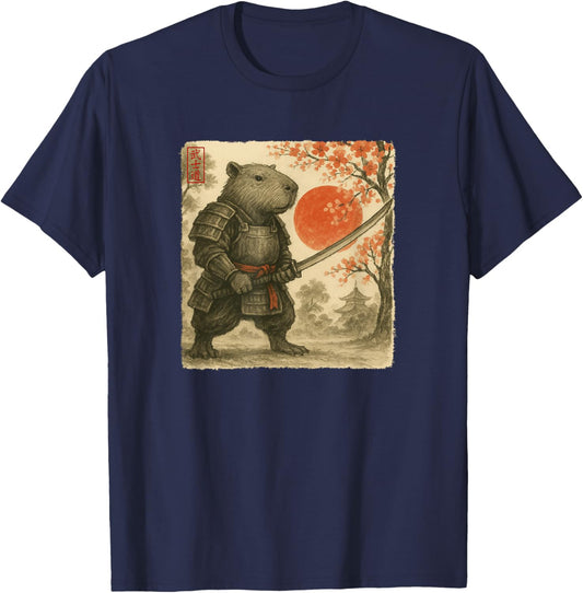 Capybara Samurai Japanese Warrior Costume Sumi-e Art Funny T-Shirt - T-Shirt | Navy