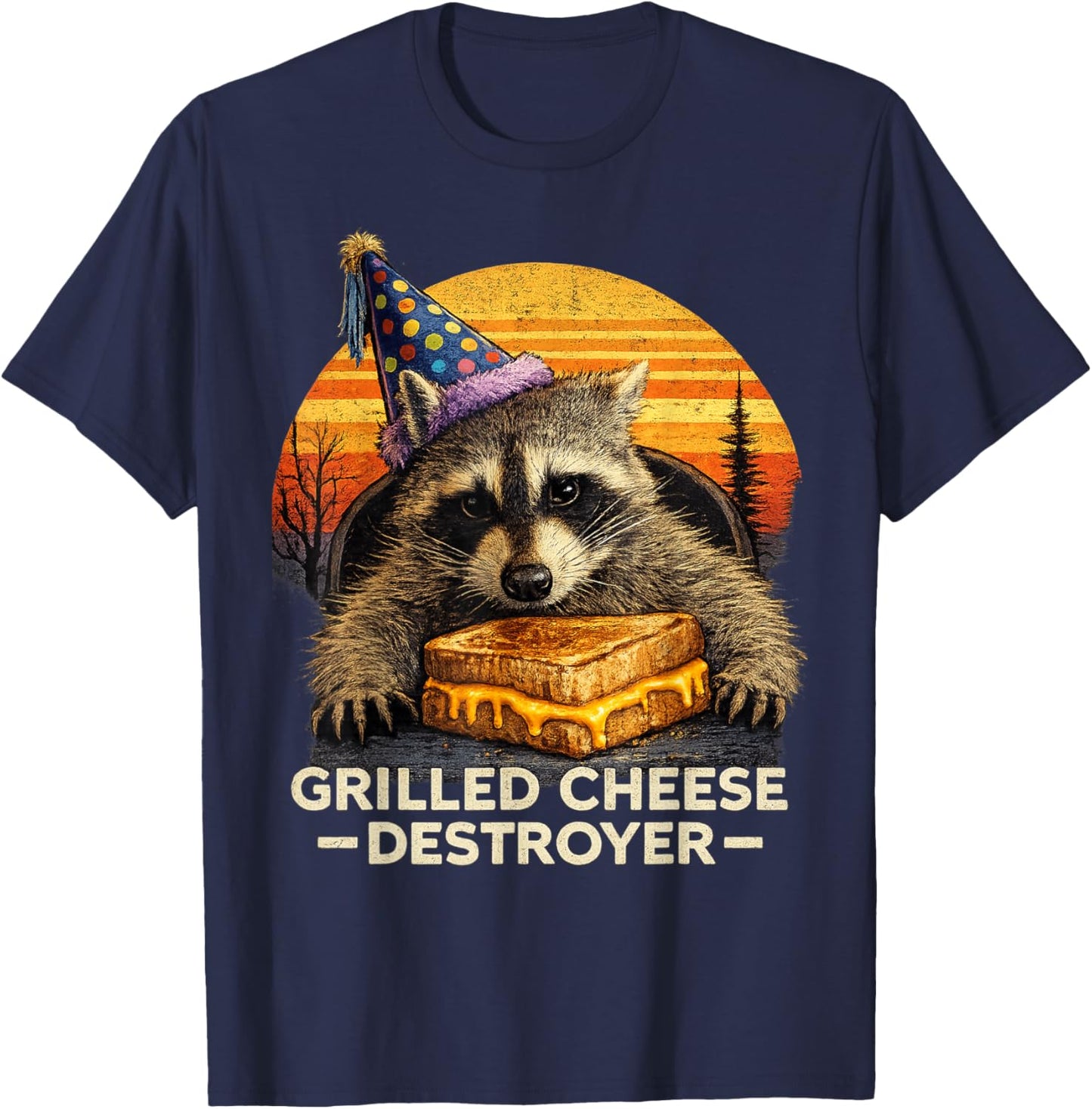 Grilled Cheese Destroyer Raccoon Meme Funny Birthday T-Shirt - T-Shirt | Navy