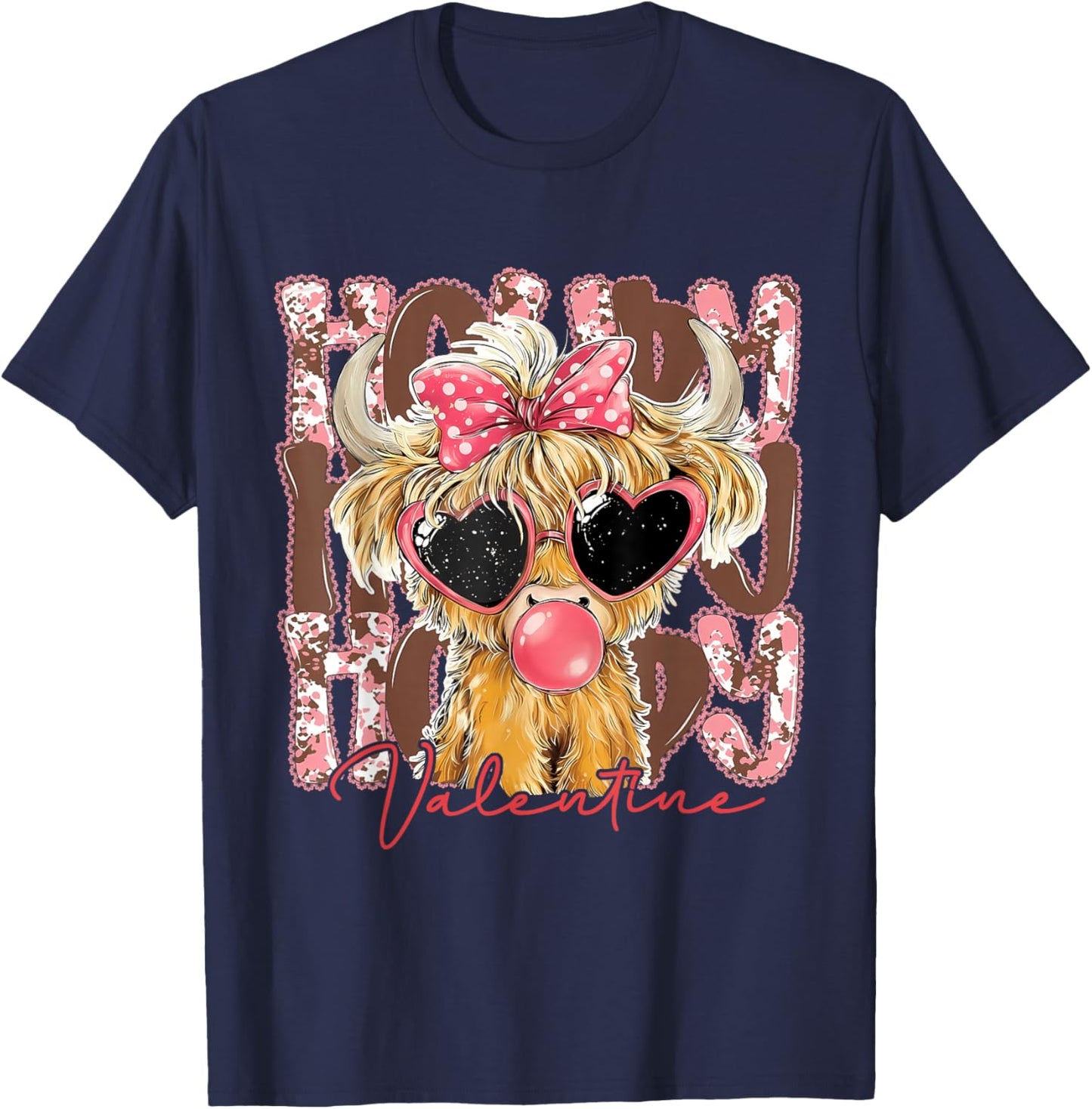Funny Retro Highland Cow Howdy Valentine Coquette Heart Love T-Shirt - T-Shirt | Navy