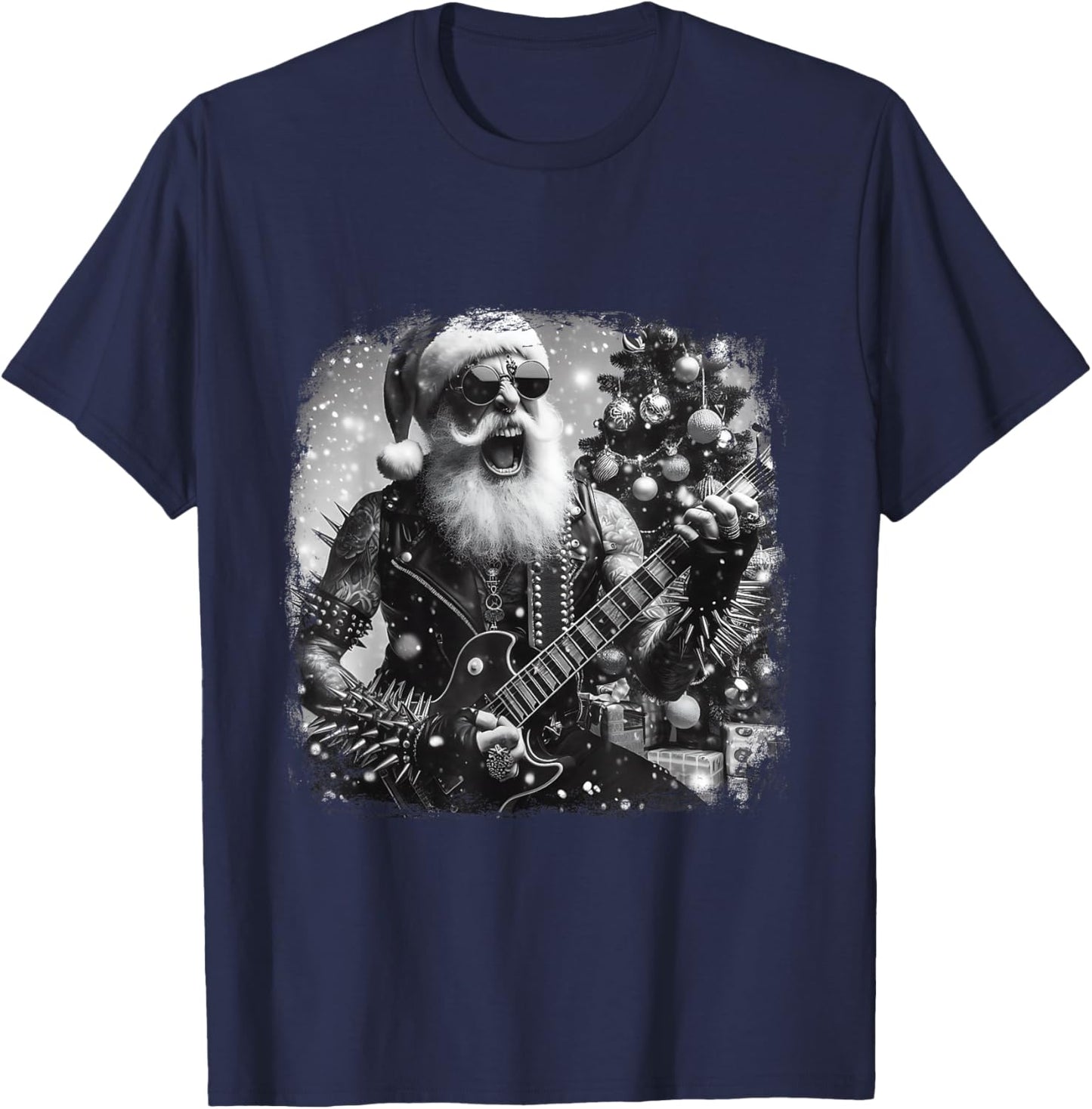 Christmas Vibe Retro Santa Jingle Bell Rock Rockin T-Shirt - T-Shirt | Navy
