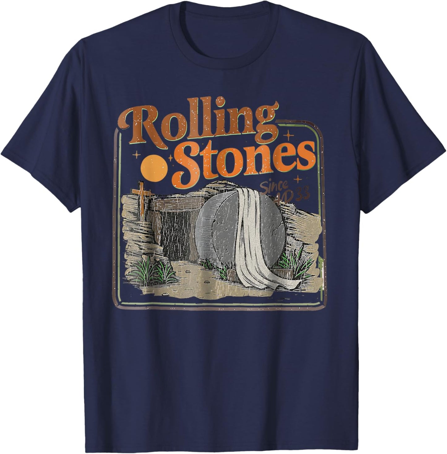 The Stone was Rolled Away He is Alive Retro Christian Easter T-Shirt - T-Shirt | Navy