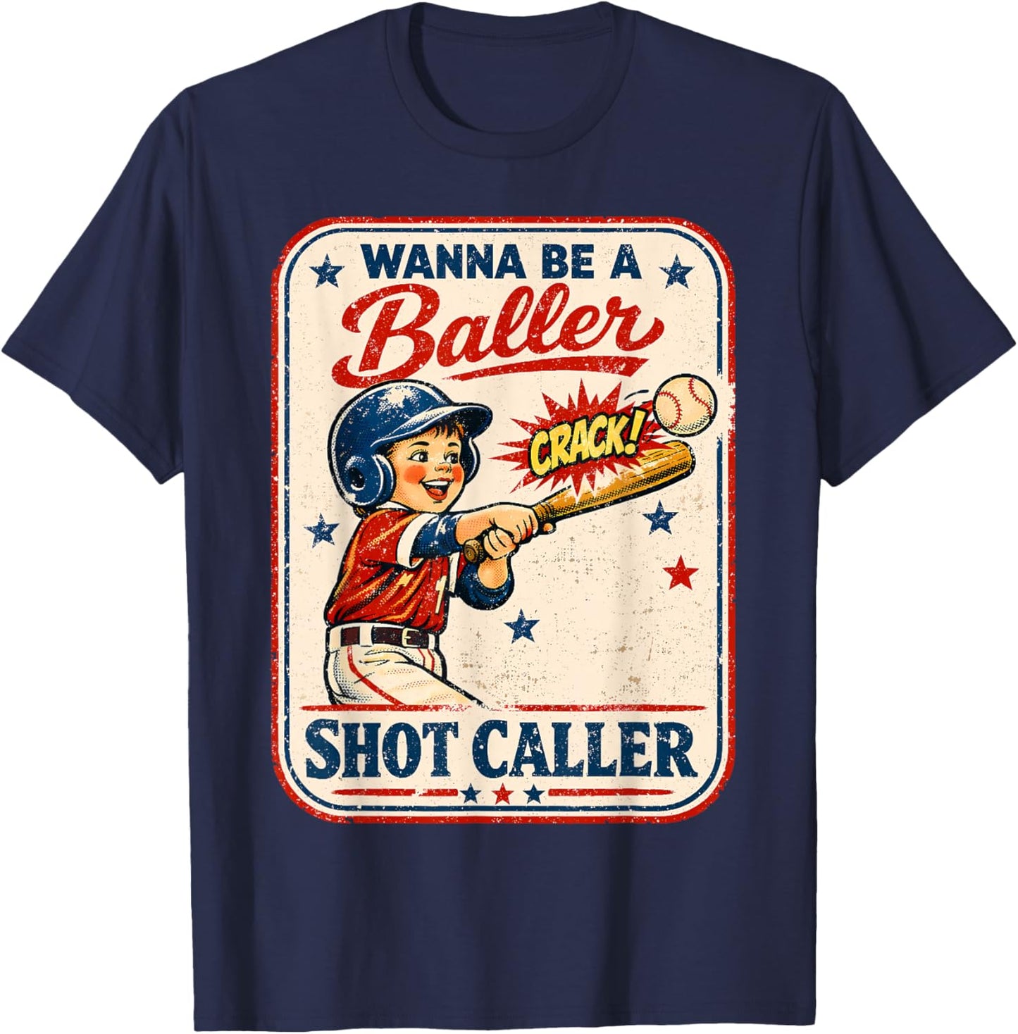 Wanna Be A Baller Shot Caller Retro Game Day Baseball Boy T-Shirt - T-Shirt | Navy
