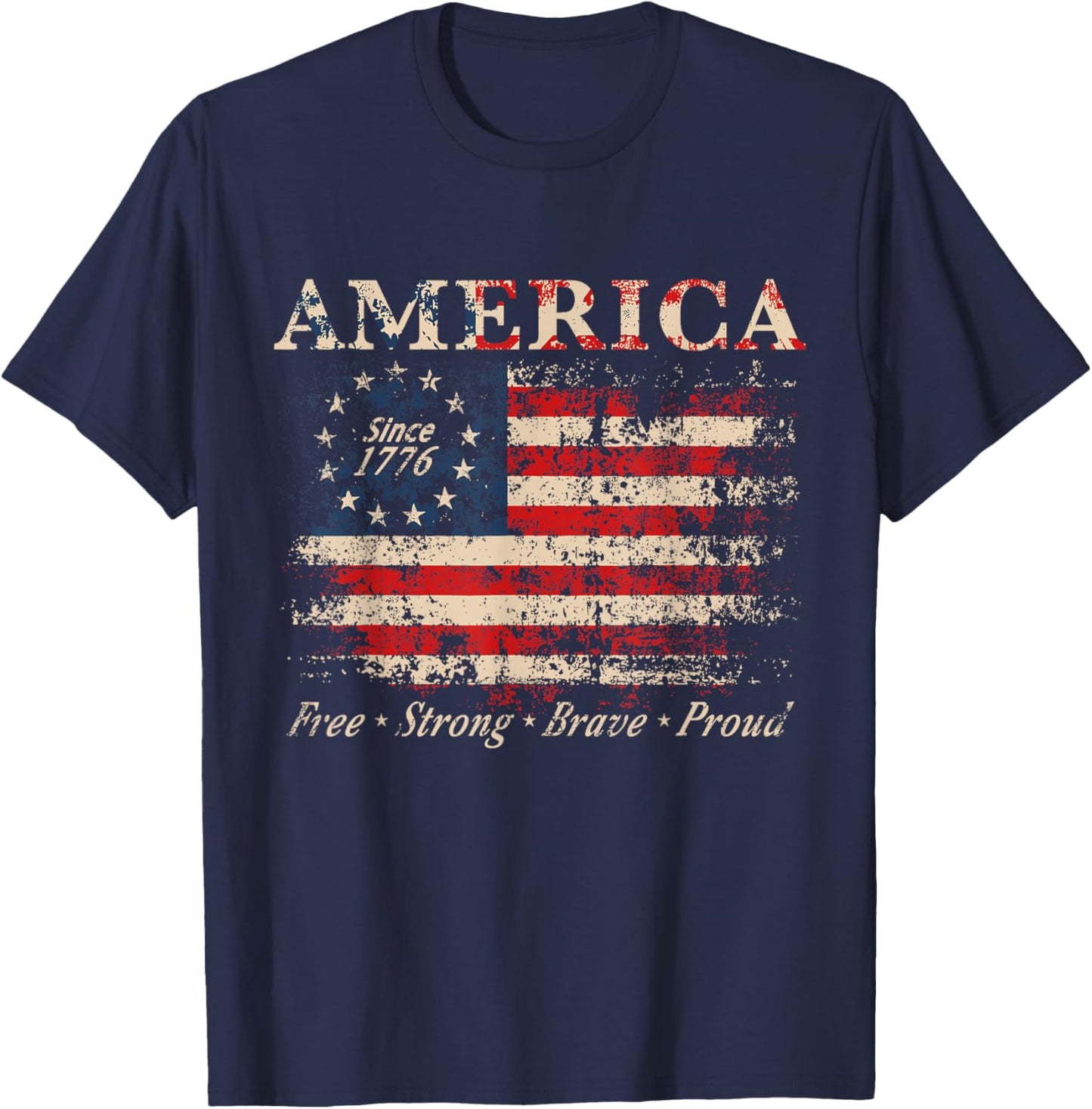 Distressed American Flag Patriotic USA Vintage 1776 T-Shirt - T-Shirt | Navy