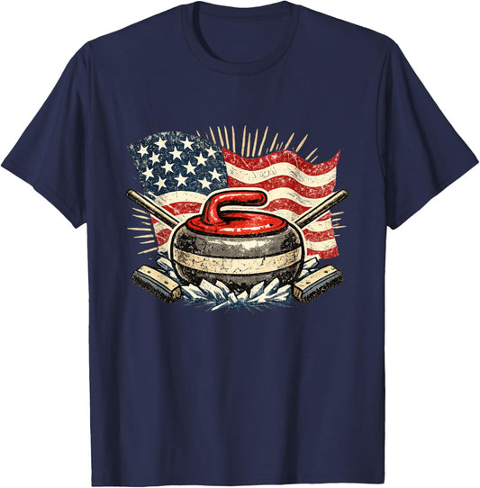 Curling USA Team Men Women Kids Sports - Vintage T-Shirt - T-Shirt | Navy