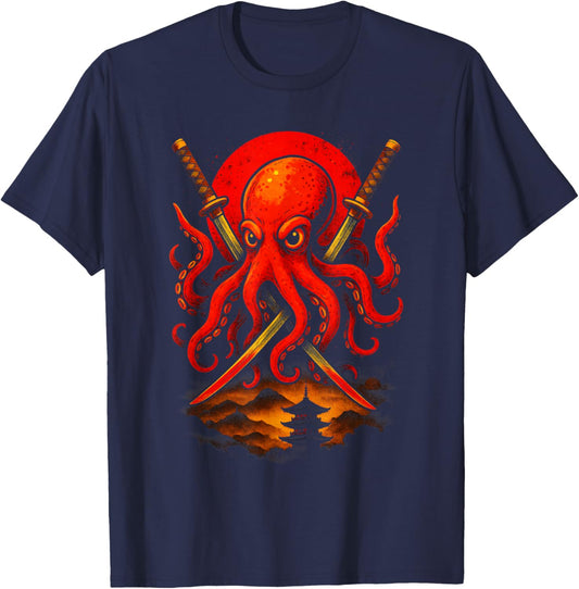 Octopus Samurai - Japanese Ukiyo-e Art Humor T-Shirt - T-Shirt | Navy