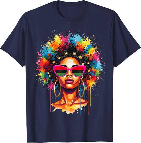 Black Queen Dripping Afro Melanin Black History Juneteenth T-Shirt - T-Shirt | Navy