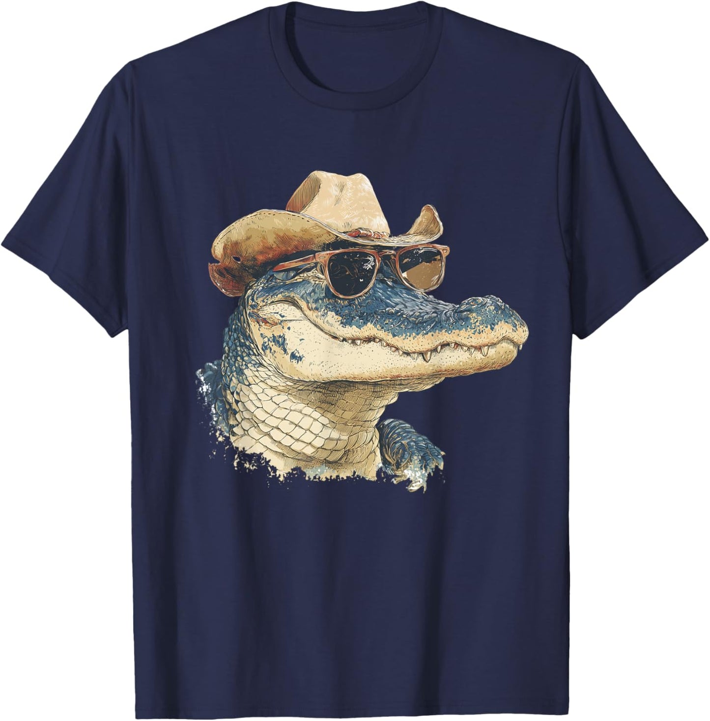 Alligator Cowboy Hat Gator Crocodile Reptile Lover Funny T-Shirt - T-Shirt | Navy