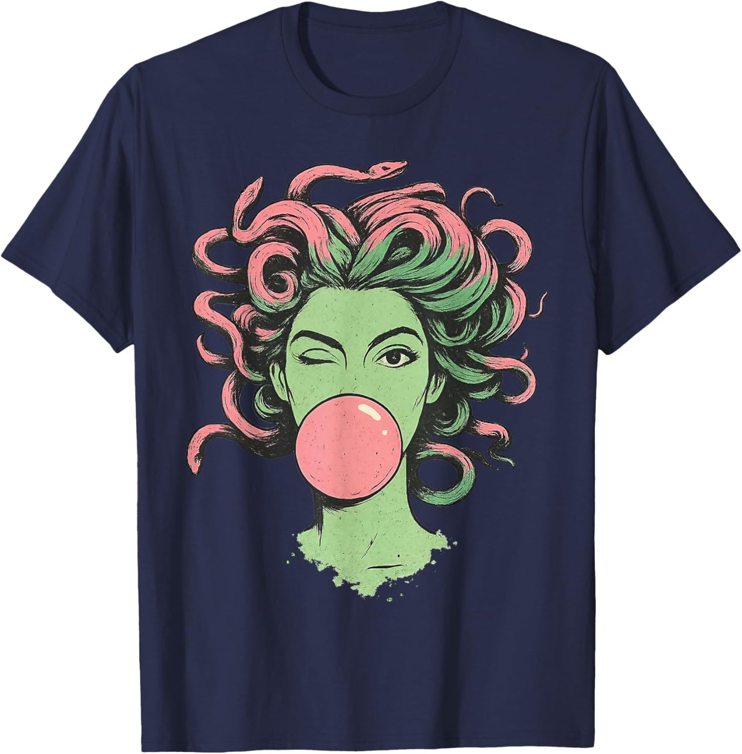 Medusa Bubblegum Mythological Snake Hair Goddess Feminist T-Shirt - T-Shirt | Navy