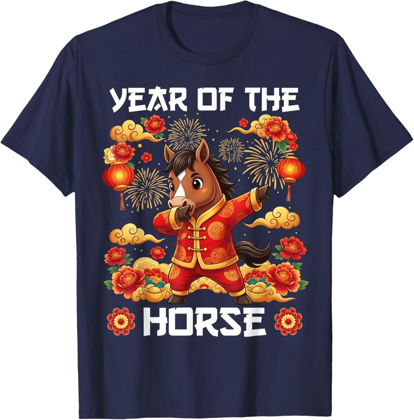 Chinese New Year 2026 Year of The Horse Funny Dabbing Horse T-Shirt - T-Shirt | Navy