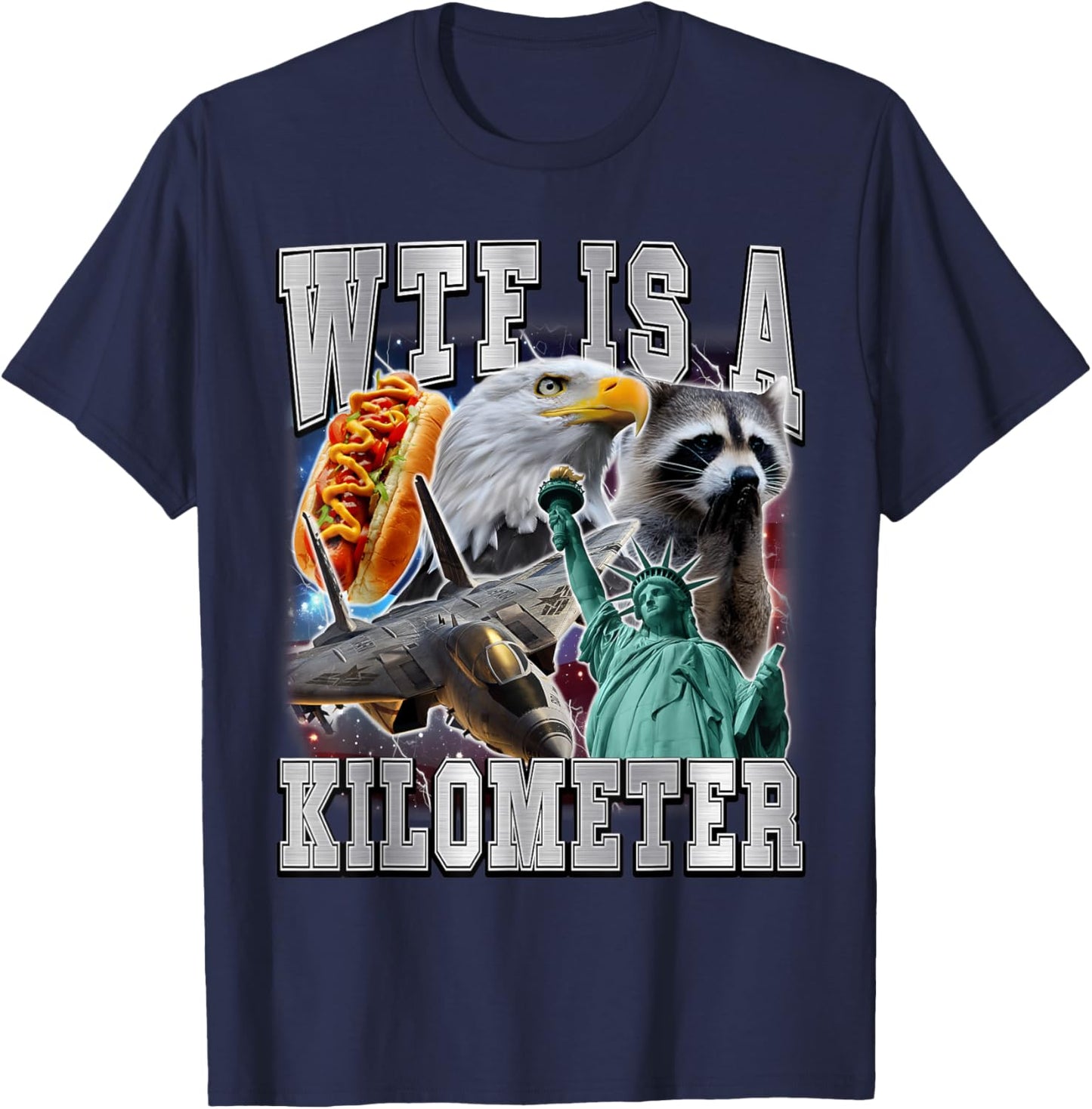 WTF is A Kilometer Meme Retro Funny Meme USA 90s America T-Shirt - T-Shirt | Navy