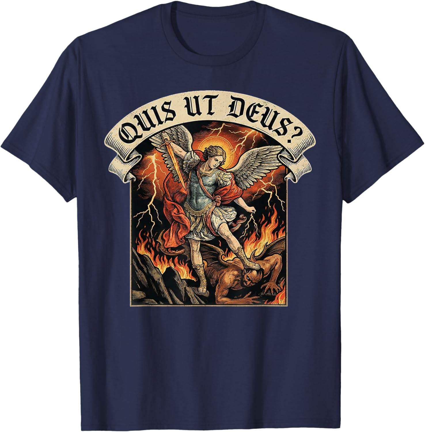 Who is Like God Quis Ut Deus Archangel Michael Christian T-Shirt - T-Shirt | Navy