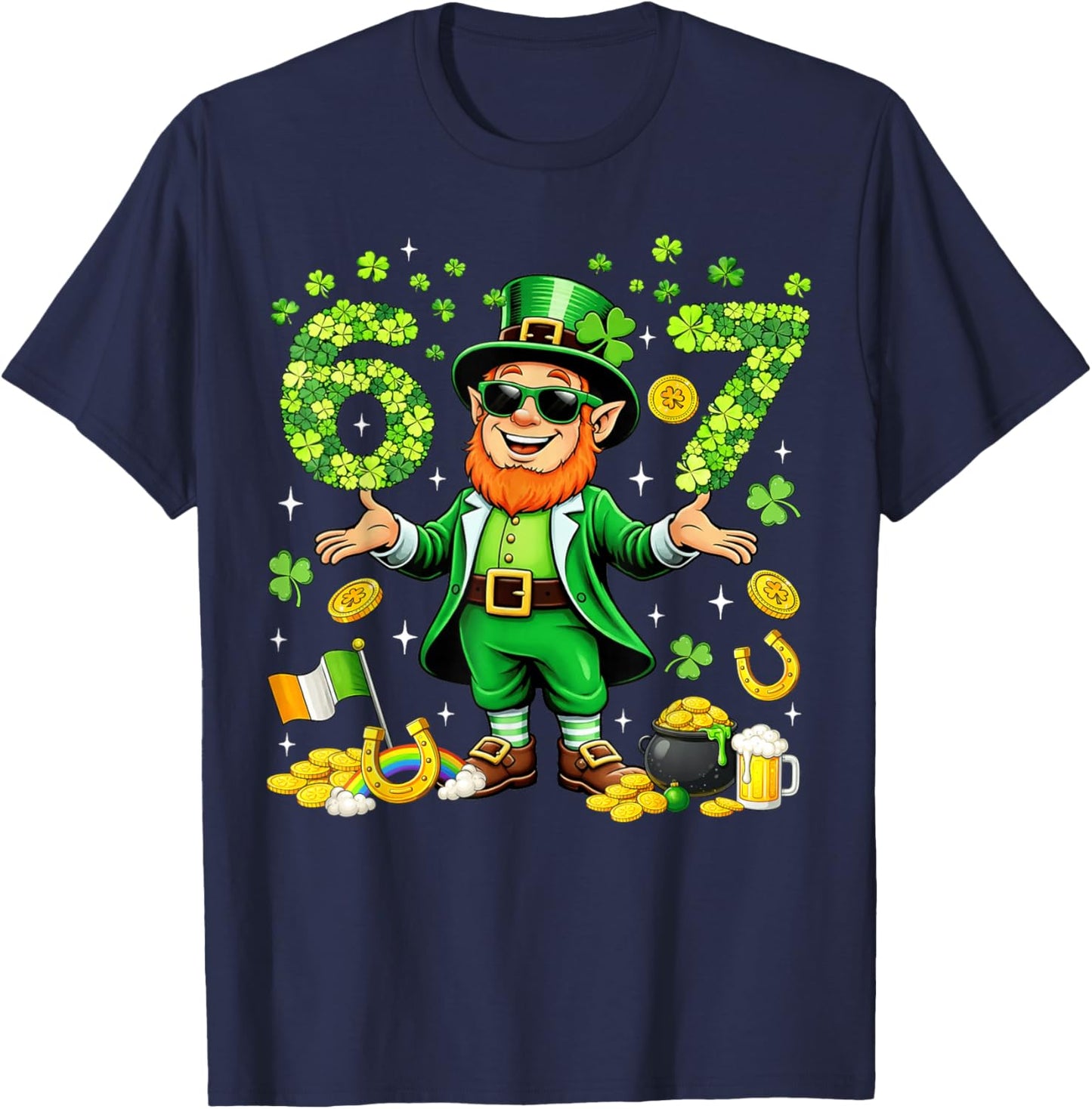 Six Seven 6 7 Meme St Patricks Day Leprechaun Boy Girl Kids T-Shirt - T-Shirt | Navy