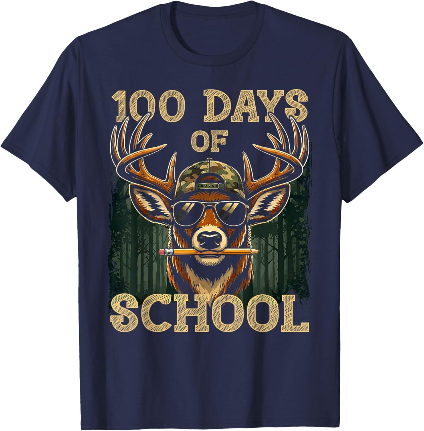 100 Days of School Boys Hunting Deer 100th Day of School T-Shirt - T-Shirt | Navy