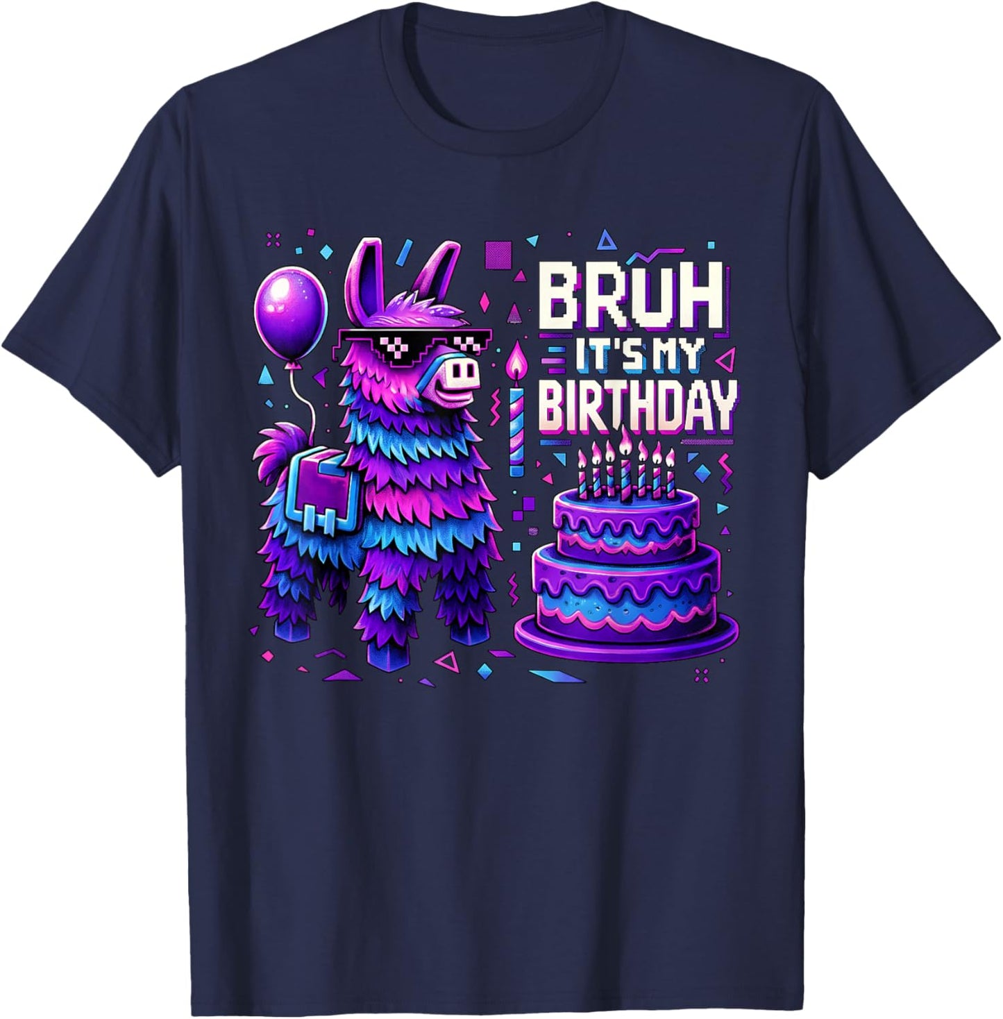 Bruh My Birthday Llama Pinata Party Bday Boys Teen Kids T-Shirt - T-Shirt | Navy