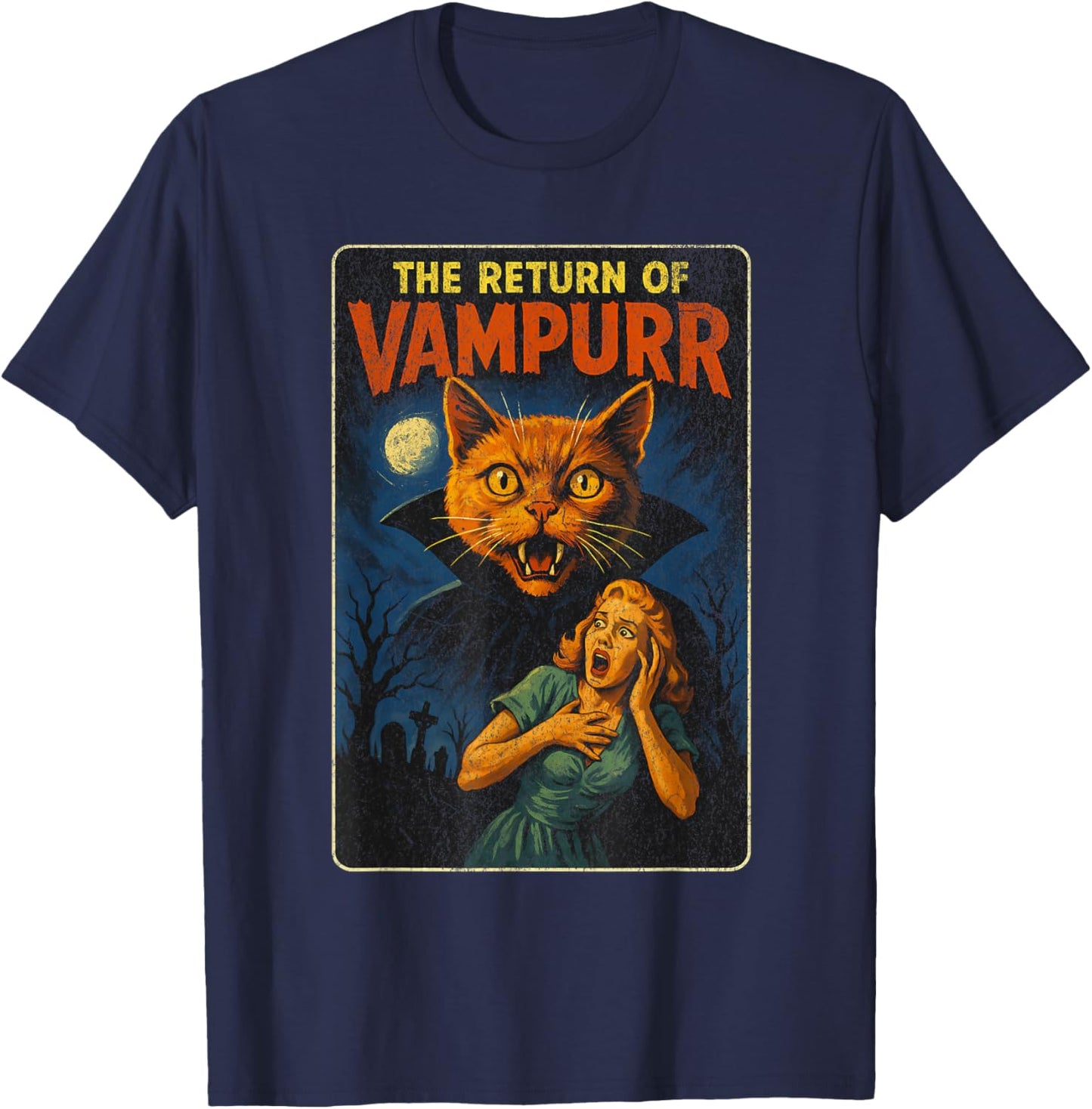 Return of Vampurr - Funny Halloween Cat T-Shirt - T-Shirt | Navy