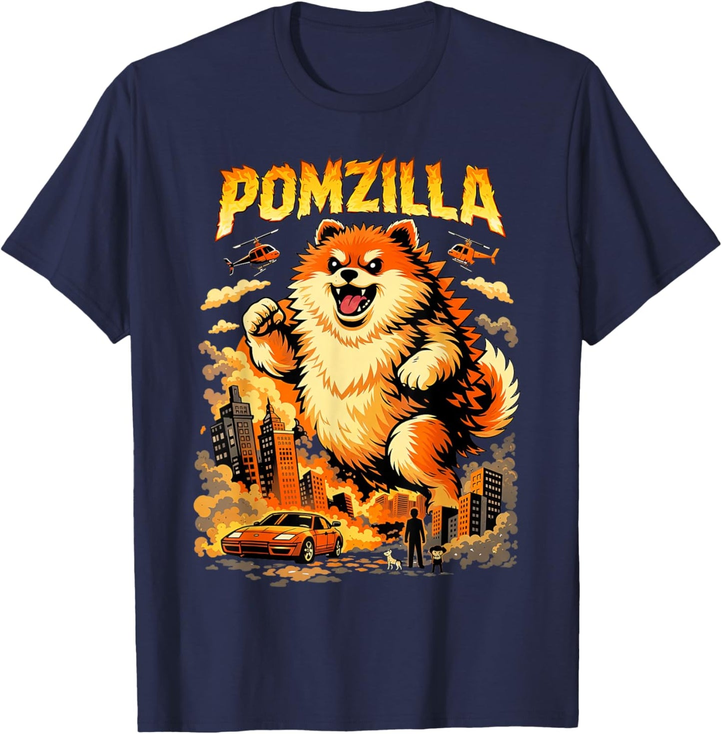 Pomzilla Pomeranian Dog Vintage Monster Pom Dog Lover T-Shirt - T-Shirt | Navy