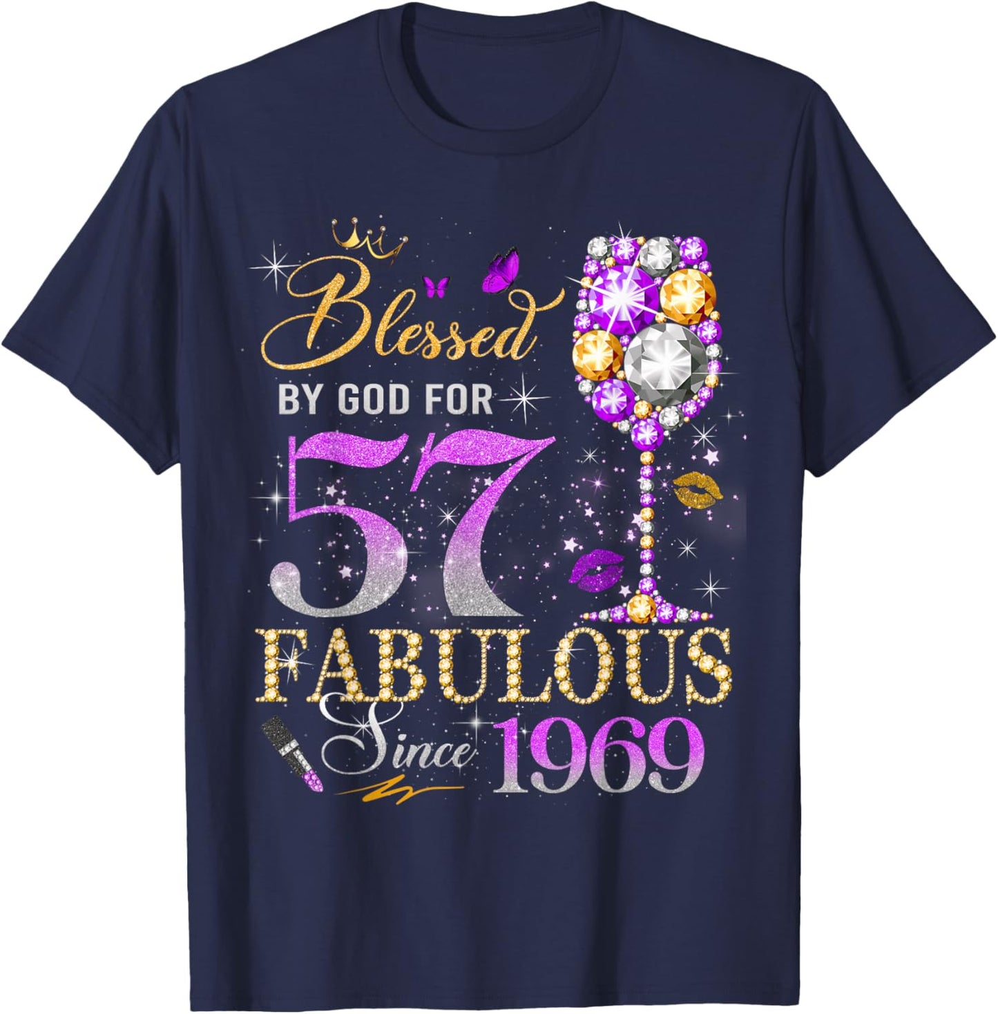 57th Birthday Queen Blessed by God 57 Fabulous Since 1969 T-Shirt - T-Shirt | Navy