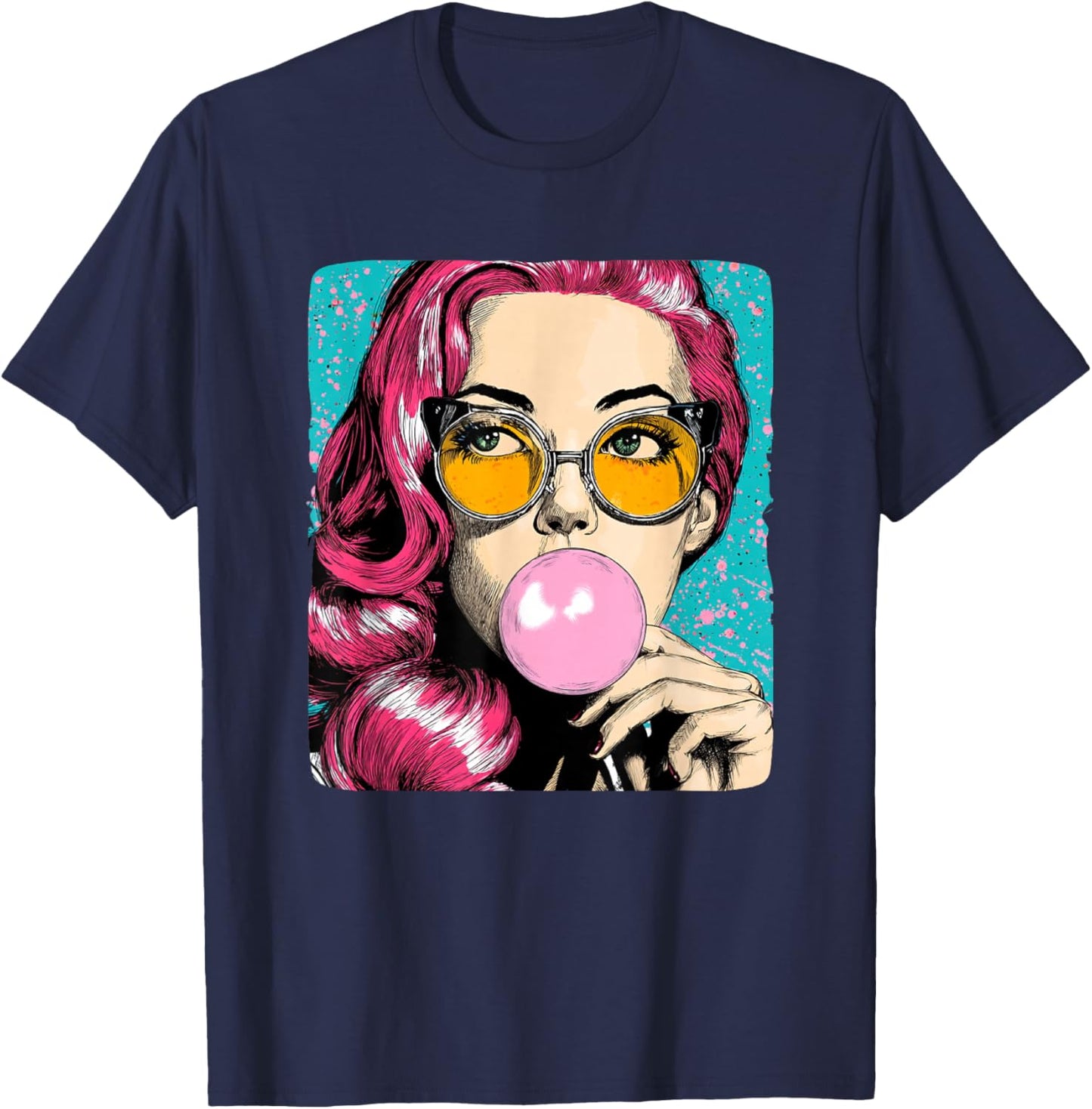 Cool Woman with Chewing Gum in Pop Art Style Costume T-Shirt - T-Shirt | Navy