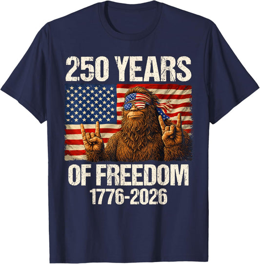 250 Years of Freedom Bigfoot Rock 1776-2026 4th of July T-Shirt - T-Shirt | Navy