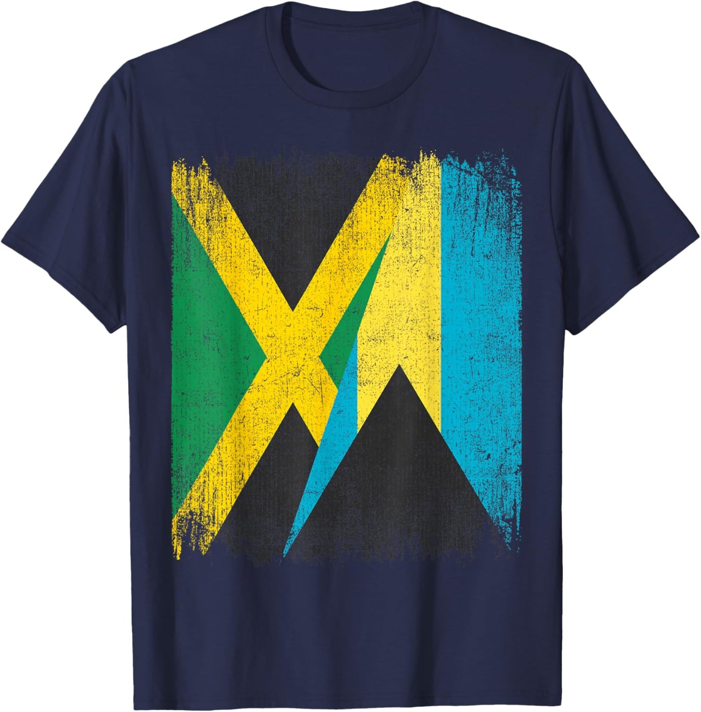 Half Jamaica Bahamas Flag Jamaican Bahamian Pride Roots T-Shirt - T-Shirt | Navy