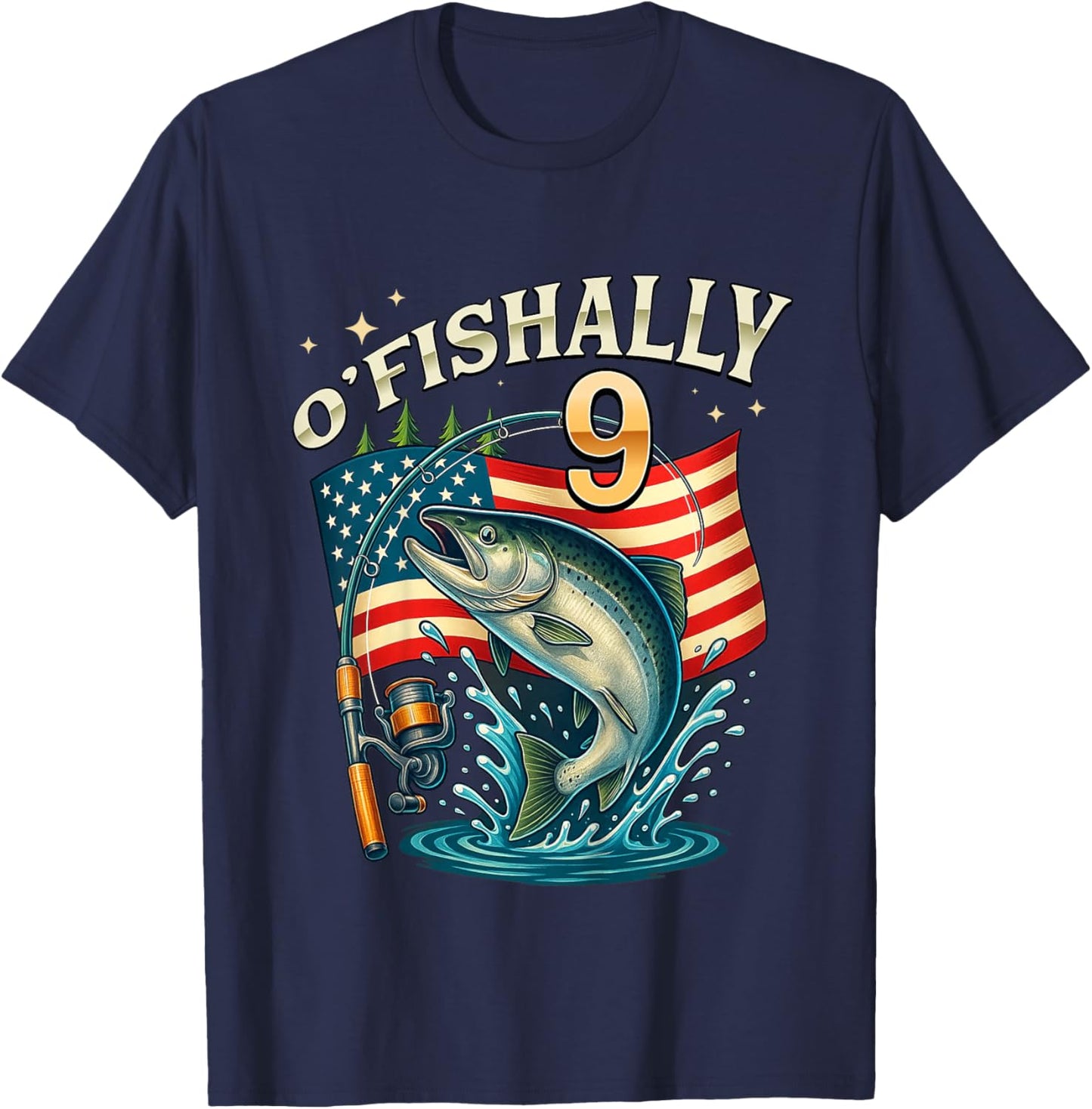 Kids O'fishally 9 Years Old Fishing 9th Birthday Boys Kids T-Shirt - T-Shirt | Navy