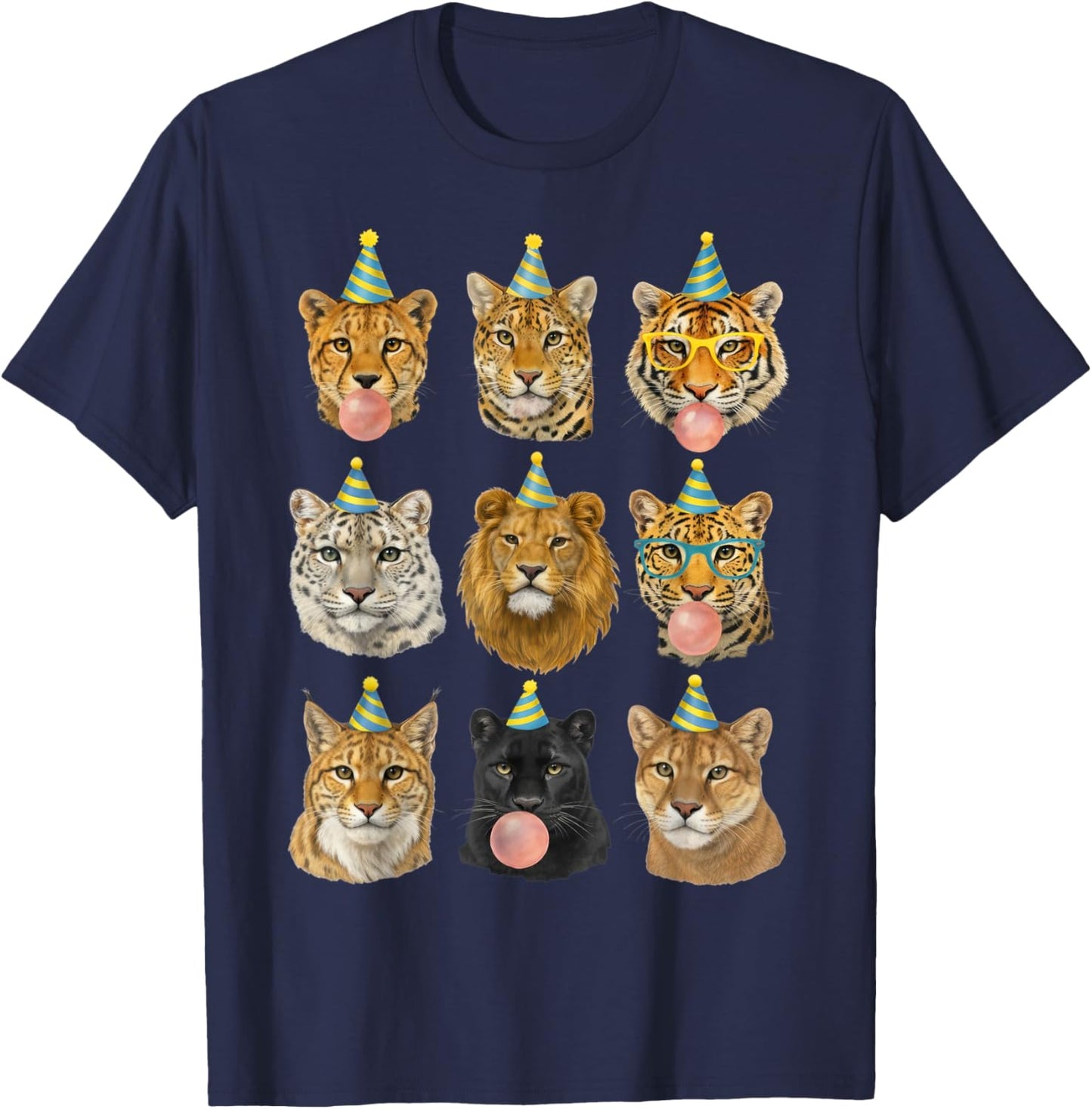 Funny Animal Birthday Party Wild Cats Zoo Birthday Boys Kids T-Shirt - T-Shirt | Navy