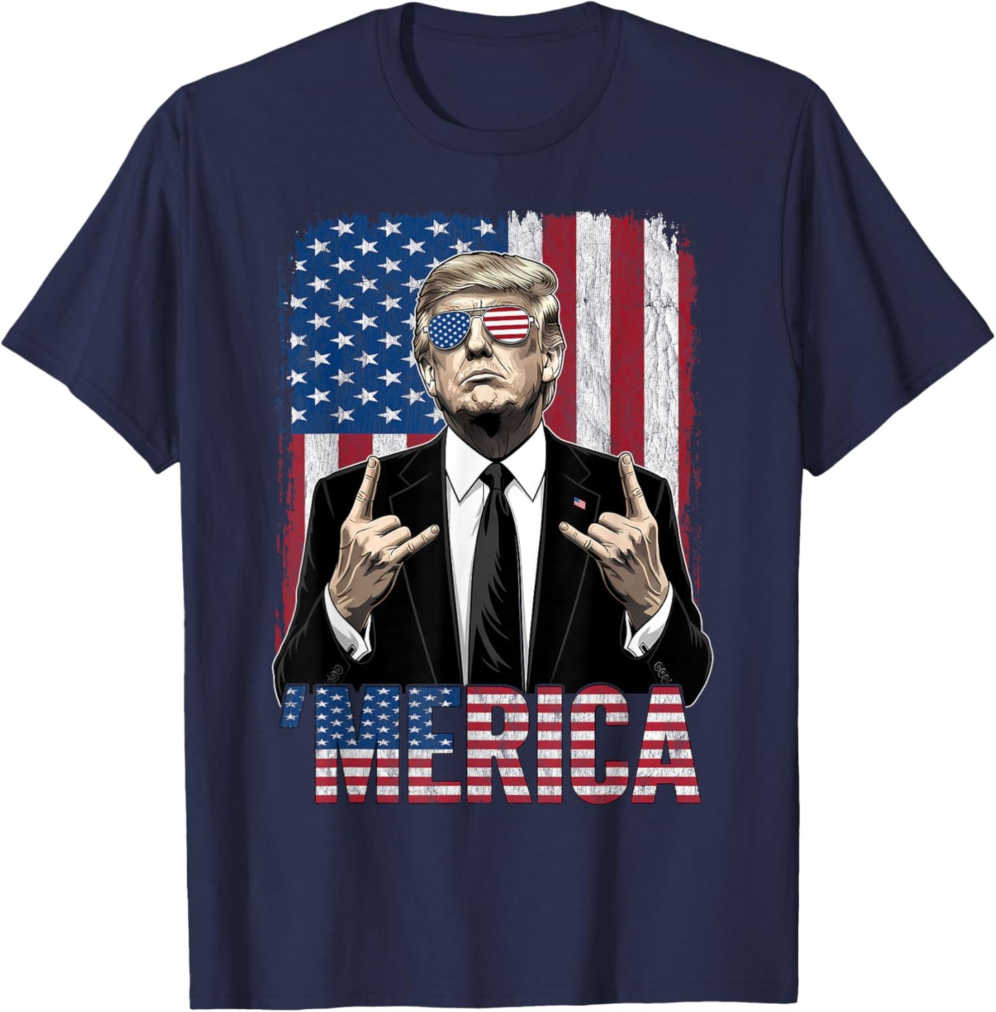 Merica American Funny Trump Patriotic 4th of July USA Flag T-Shirt - T-Shirt | Navy