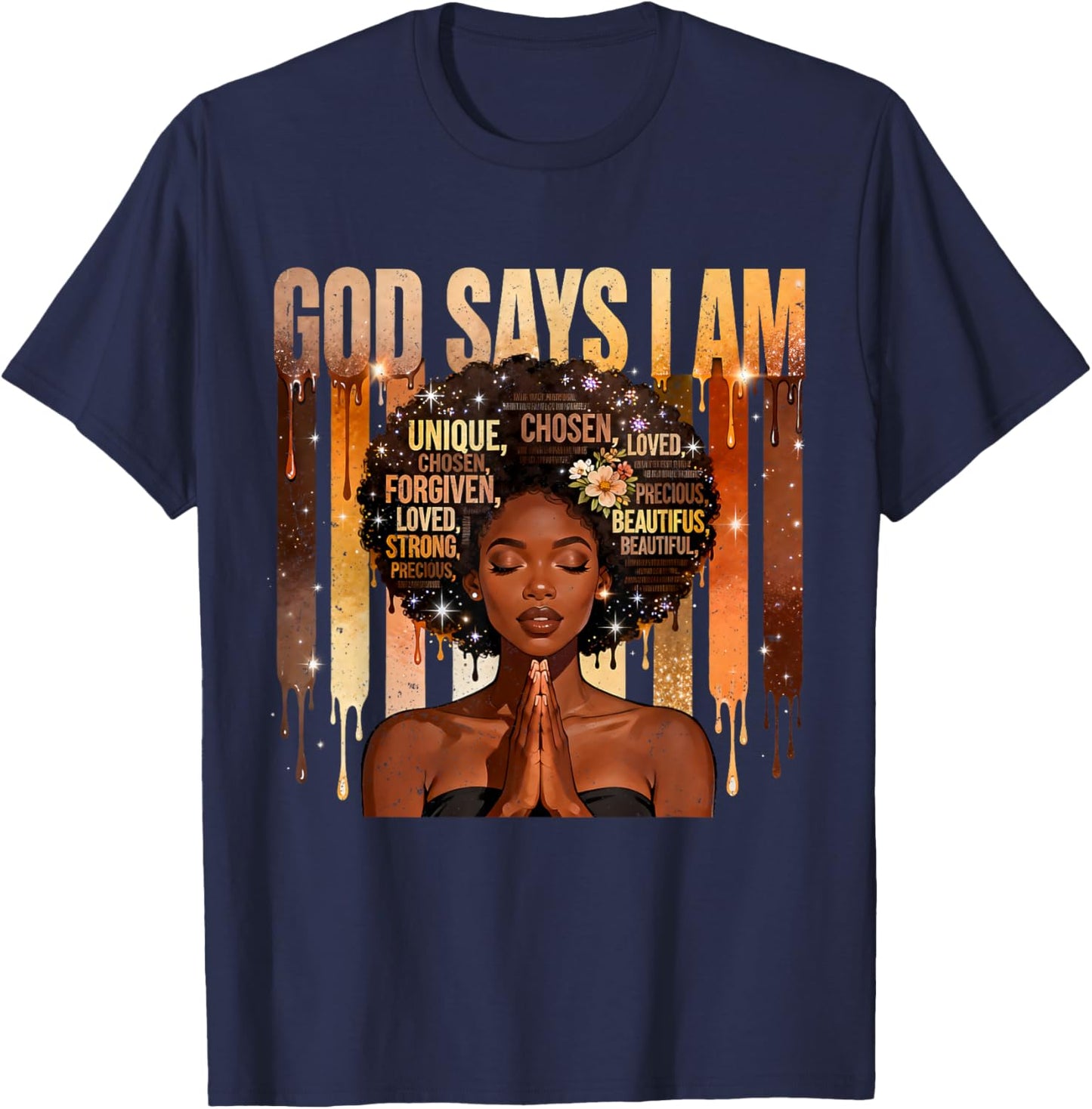 God Says I Am Chosen Loved Black Woman Faith Design T-Shirt - T-Shirt | Navy