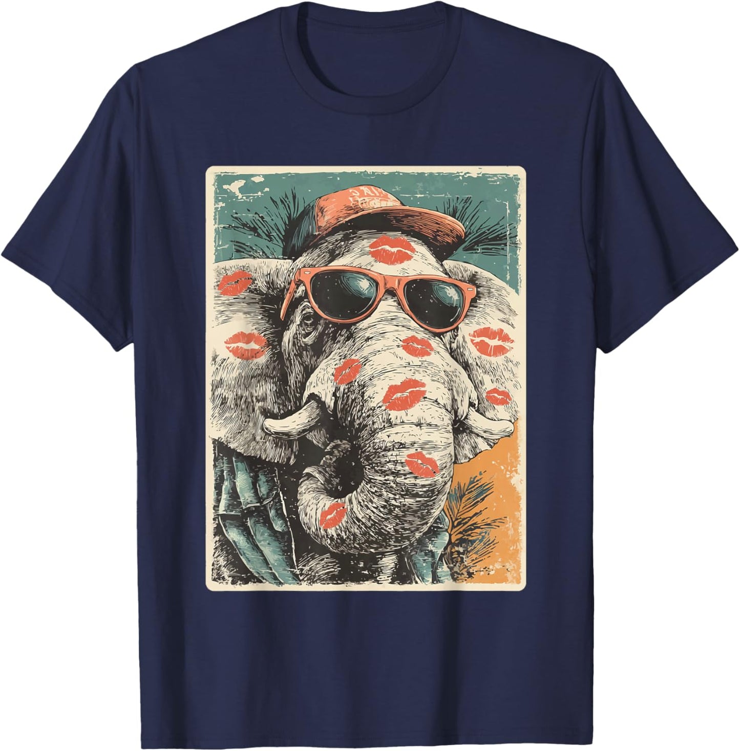 Cute Elephant with Sunglasses Kisses Valentine's Day Animal T-Shirt - T-Shirt | Navy