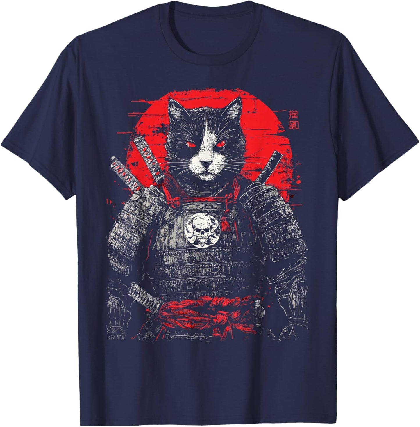 Samurai Cat Warrior Ukiyo Ink Artwork Soldier Cat Samurai T-Shirt - T-Shirt | Navy