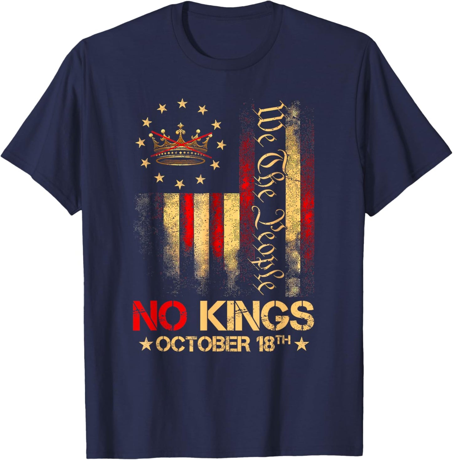 No Kings Shirt Vintage America Flag 1776 October 18 T-Shirt - T-Shirt | Navy