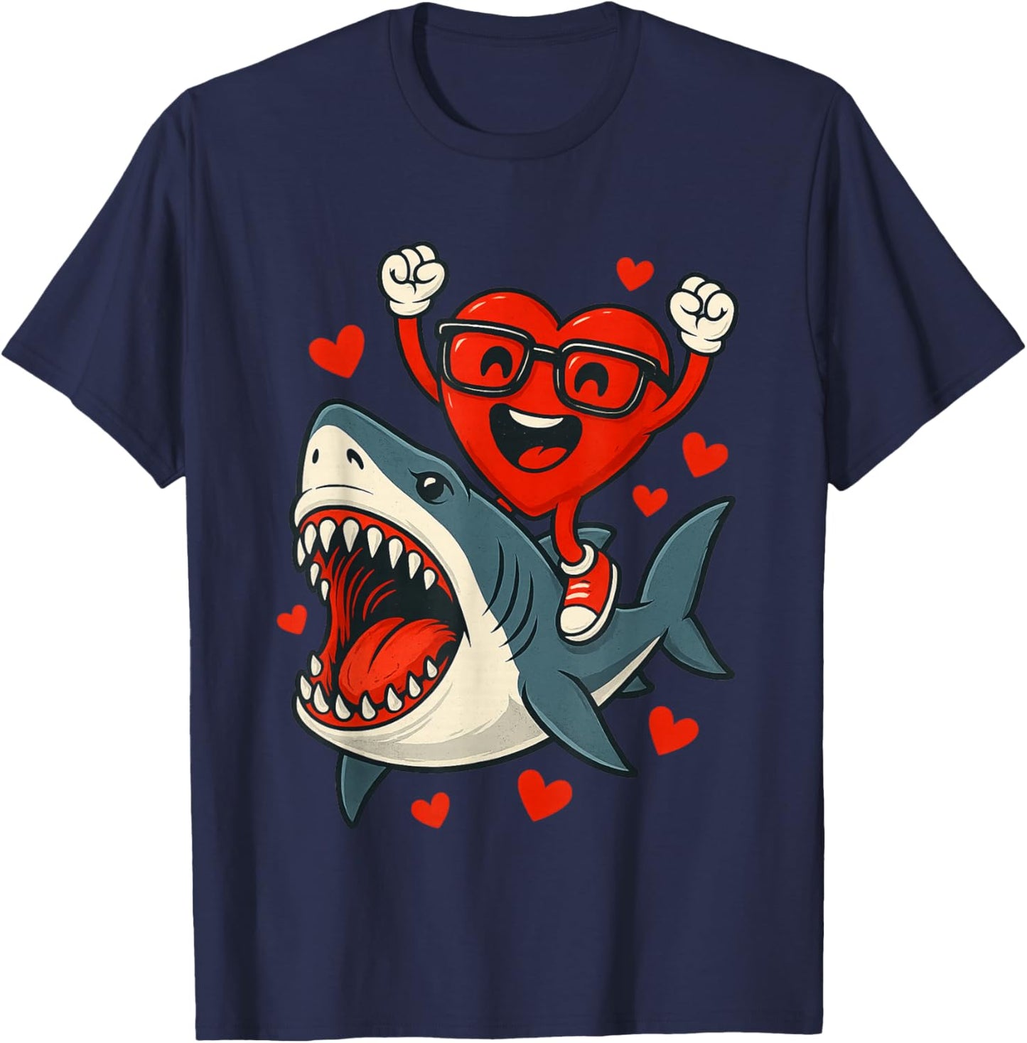 Valentines Day Heart Riding Shark Funny Toddler Boys Kids T-Shirt - T-Shirt | Navy