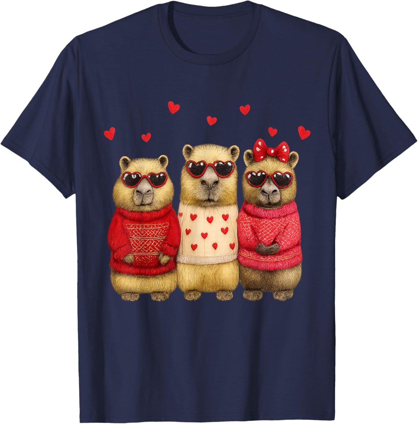 Valentine Day Lovely Capybara Love Heart Animal Girls T-Shirt - T-Shirt | Navy