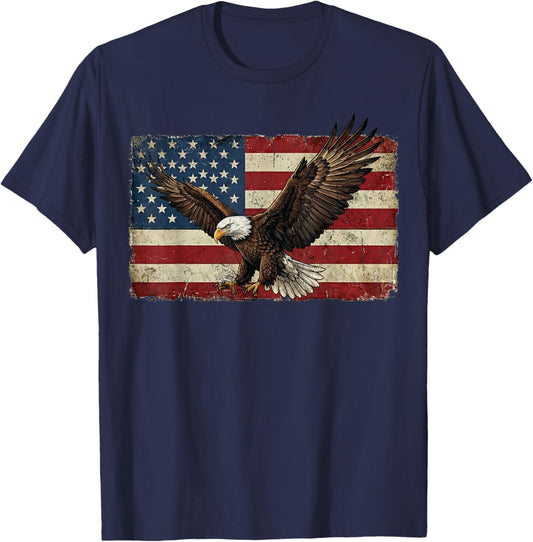 Eagle & Flag American Patriotic USA America 4th of July T-Shirt - T-Shirt | Navy
