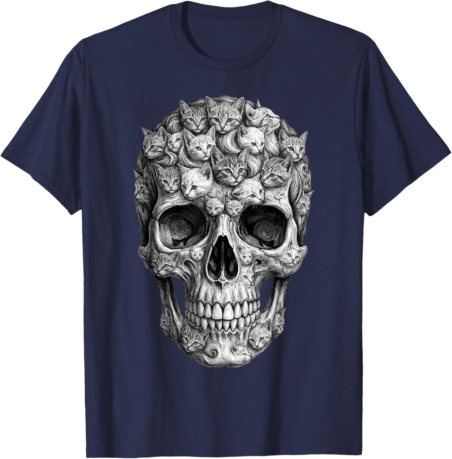 Skull But It's Cats Kitty Skeleton Halloween Cat Skull T-Shirt - T-Shirt | Navy
