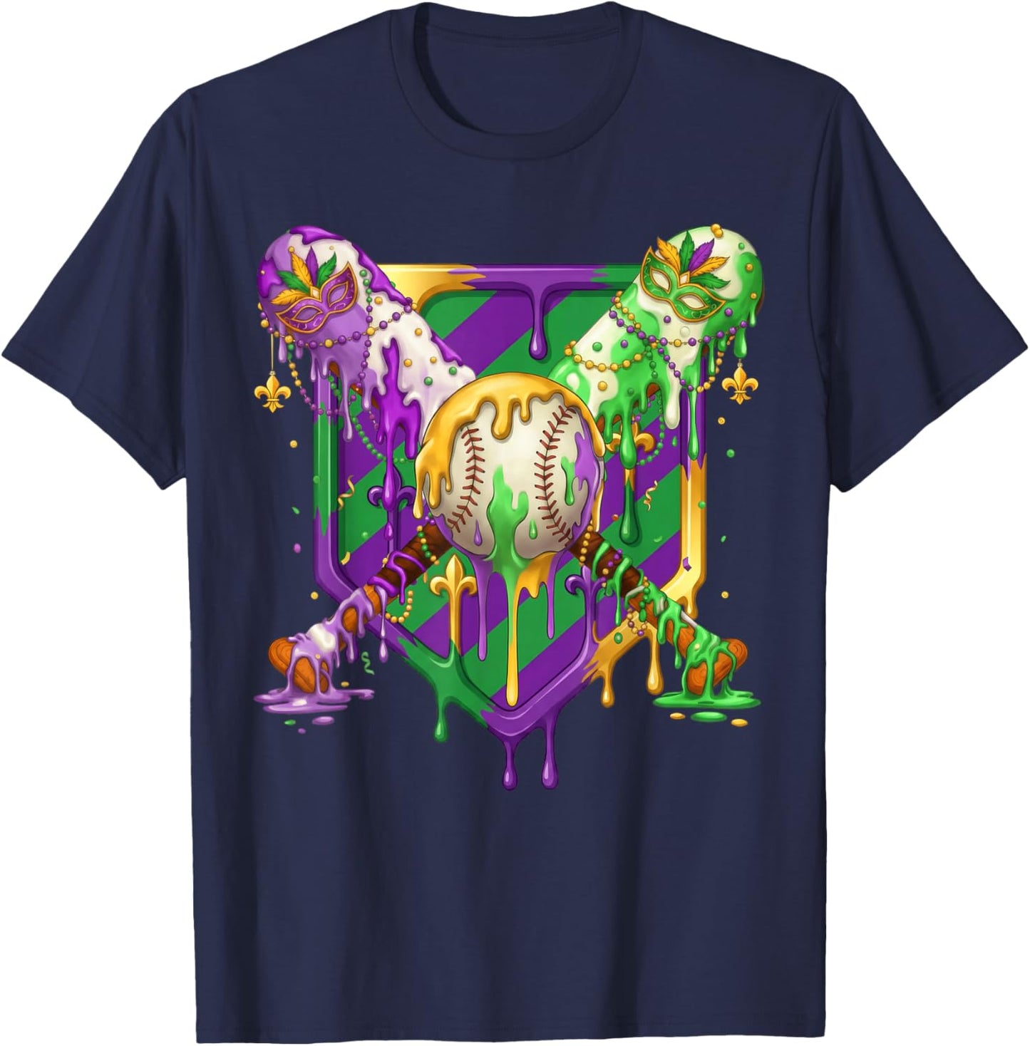 Mardi Gras Ice Cream Drip Baseball Sports Women Kids T-Shirt - T-Shirt | Navy