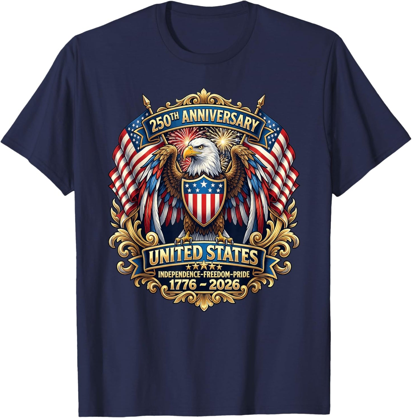 250 Anniversary USA Patriotic Eagle 250th 4th of July 2026 T-Shirt - T-Shirt | Navy