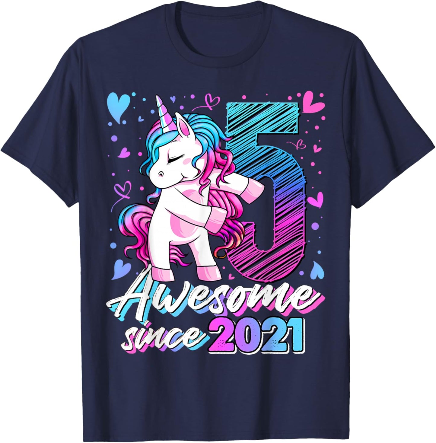 5th Birthday Shirt Girl 5 Year Old Gifts 5 Birthday Girl T-Shirt - T-Shirt | Navy