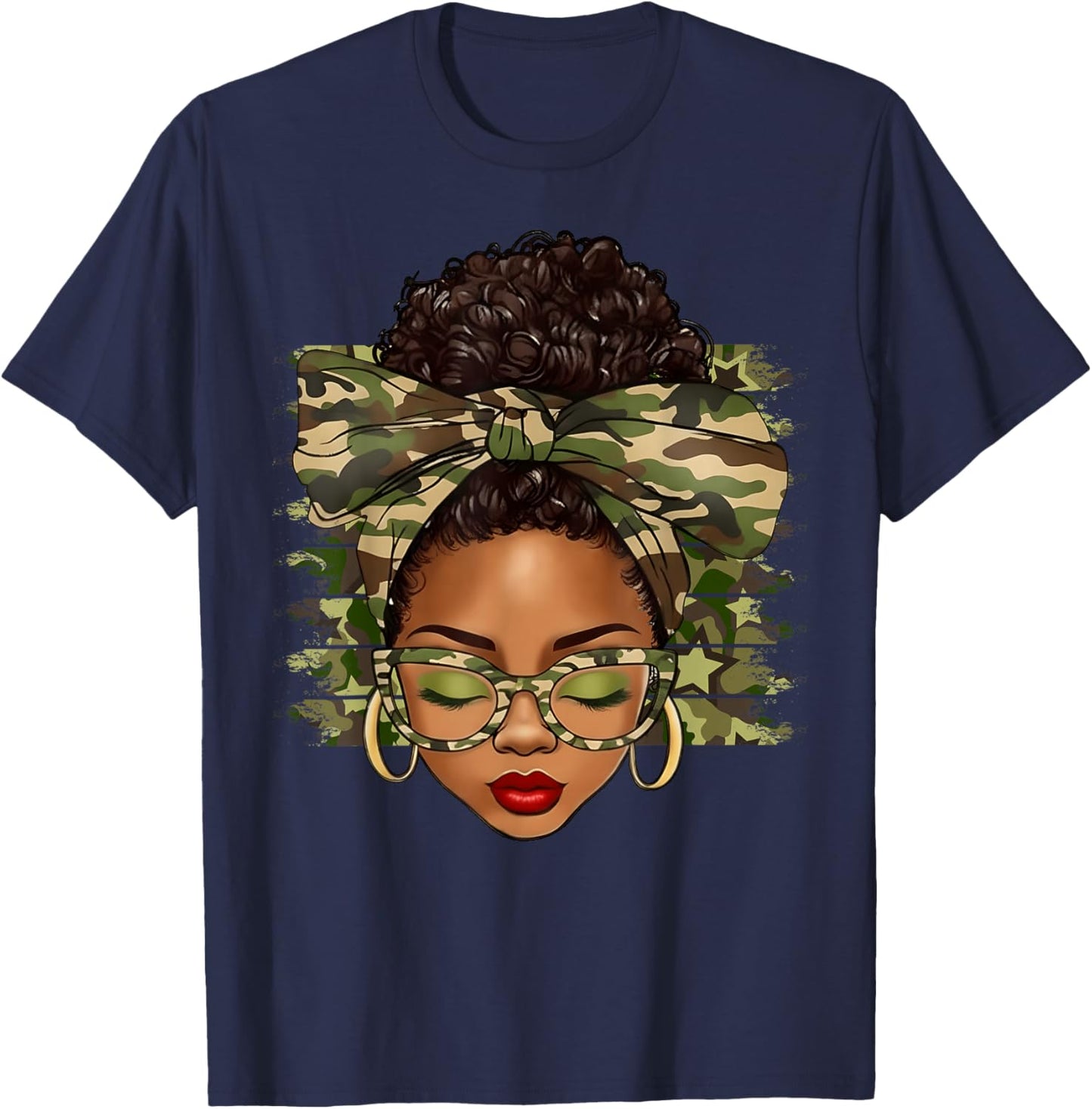 Black History Month Afro Black Women Camo African Pride T-Shirt - T-Shirt | Navy