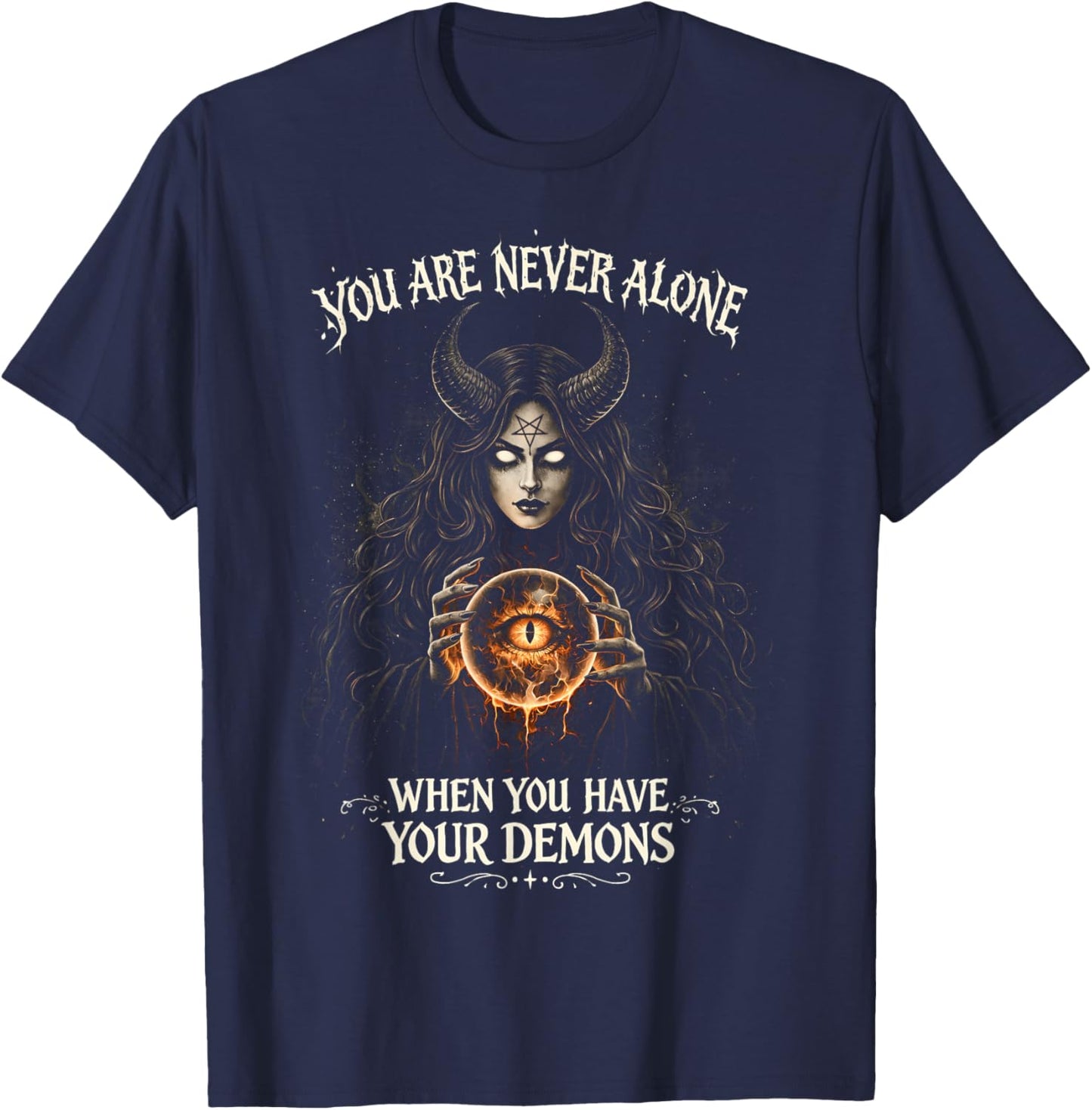 Satanic Gothic Demon with Dark Humor - Dark Fantasy T-Shirt - T-Shirt | Navy